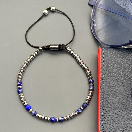 Faceted Natural Lapis Lazuli Adjustable Macrame Bracelet // Navy Blue // 6.2"-9.4"