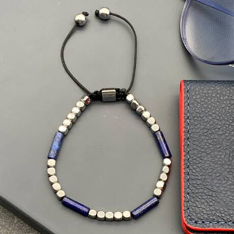 Natural Lapis Lazuli Adjustable Macrame Bracelet // Navy Blue // 6.2"-9.4"