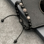 Natural Onyx + Zircon Adjustable Macrame Bracelet // Black // 6.2"-9.4"