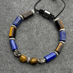 Tiger Eye's + Natural Lapis Lazuli Adjustable Macrame Bracelet // Navy Blue + Brown // 6.2"-9.4"