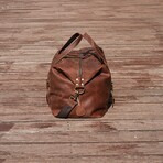 Zip Detail Genuine Leather Holdall // Brown