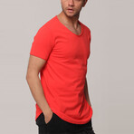 Mateo Slim Fit Scoop Neck Short Sleeve T-Shirt // Red (M)