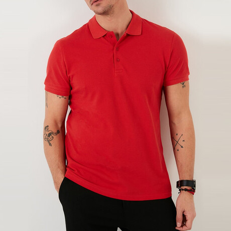 William Slim Fit Short Sleeve Polo Shirt // Red (S)