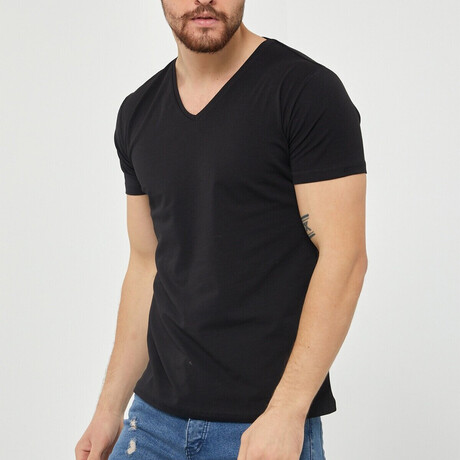 Andrew Slim Fit V-Neck Short Sleeve T-Shirt // Black (S)