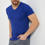 Thomas Slim Fit V-Neck Short Sleeve T-Shirt // Sax Blue (M)