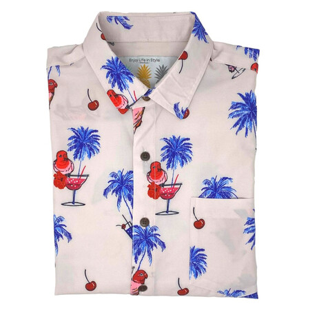 Drinks on Me Hawaiian Shirt // Tan + Blue + Red (S)