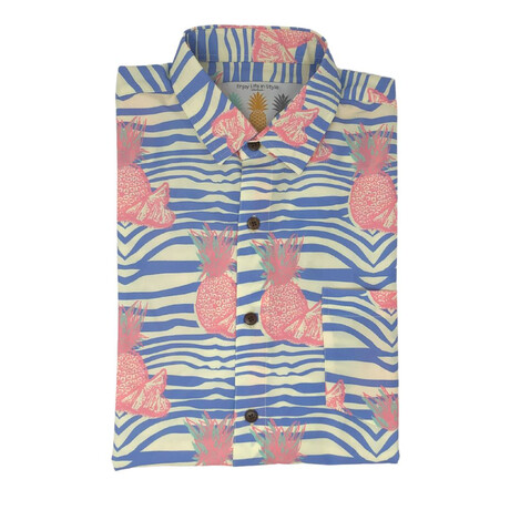 Pure Pineapple Hawaiian Shirt // Blue + Pink (S)