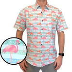 Flamingo Paradise Hawaiian Shirt // Turquoise + Pink (2XL)