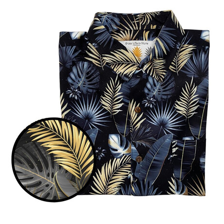 Gold Palms Hawaiian Shirt // Black + Gold + Gray (S)