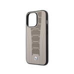 BMW Leather Hard Case Perforate Ddeboss Lines // Beige (iPhone 13 Pro)