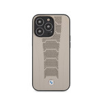 BMW Leather Hard Case Perforate Ddeboss Lines // Beige (iPhone 13 Pro)