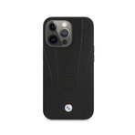 BMW Leather Hard Case Perforate Ddeboss Lines // Black (iPhone 13 Pro)