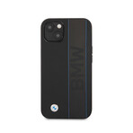BMW Leather Hard Case //Wordmark Blue Lines // Black (iPhone 13)