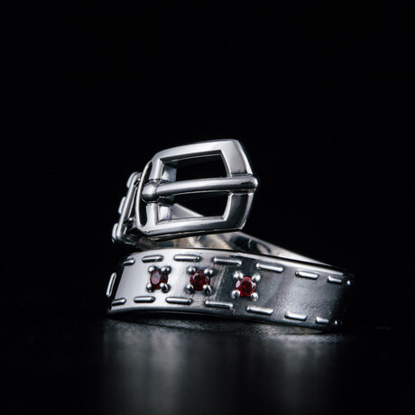 Belt Ornament + Cubic Zirconia Ring // Silver + Red (6)