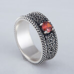 Norse Ornament Ring V1 // Silver + Red (11)