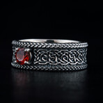 Norse Ornament Ring V1 // Silver + Red (11)