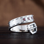 Belt Ornament + Cubic Zirconia Ring // Silver + Red (7)