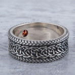 Norse Ornament Ring V1 // Silver + Red (11)