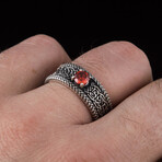 Norse Ornament Ring V1 // Silver + Red (11)