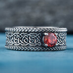 Norse Ornament Ring V1 // Silver + Red (11)