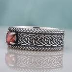 Norse Ornament Ring V1 // Silver + Red (11)