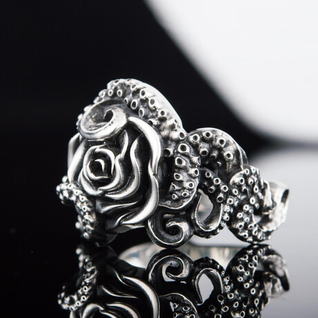 Octopus + Rose Ornament Ring // Silver (6)