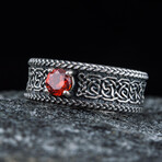 Norse Ornament Ring V1 // Silver + Red (11)