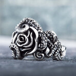 Octopus + Rose Ornament Ring // Silver (10)