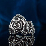 Octopus + Rose Ornament Ring // Silver (10)