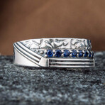 Ornament + Blue Cubic Zirconia Ring // Silver + Blue (6)