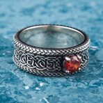 Norse Ornament Ring V1 // Silver + Red (11)