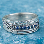 Ornament + Blue Cubic Zirconia Ring // Silver + Blue (6)