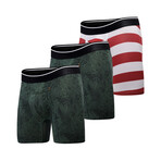 Classic Boxer Briefs // Athletic Fit 3 Pack // Rain Forest + Red White Stripes (L)