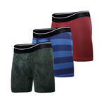 Classic Boxer Briefs // Standard Fit 3 Pack // Rain Forest + Blue Stripes + Red Waves (2XL)