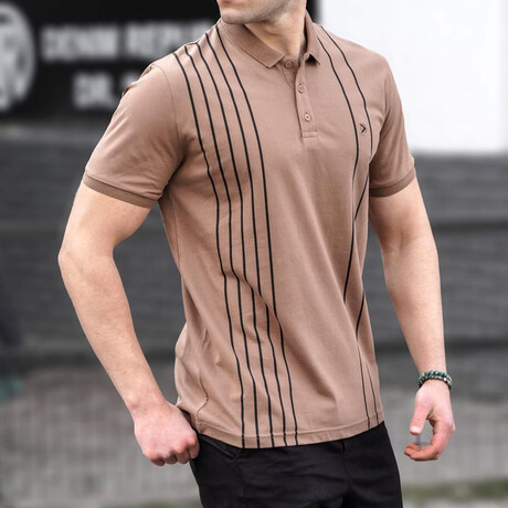 Remi Slim-Fit Vertical Stripes Polo // Brown (Small)