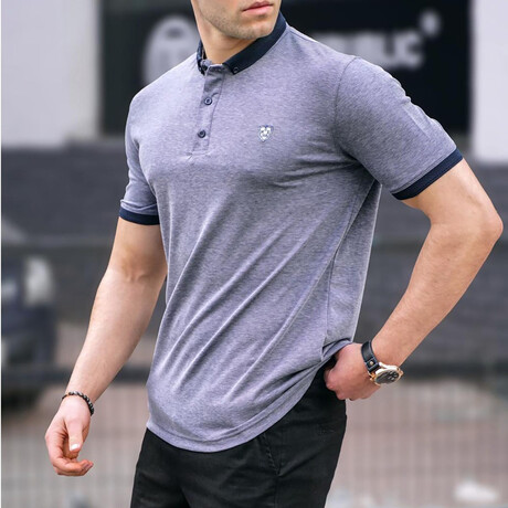 London Slim-Fit Heathered Polo // Navy Blue (Small)