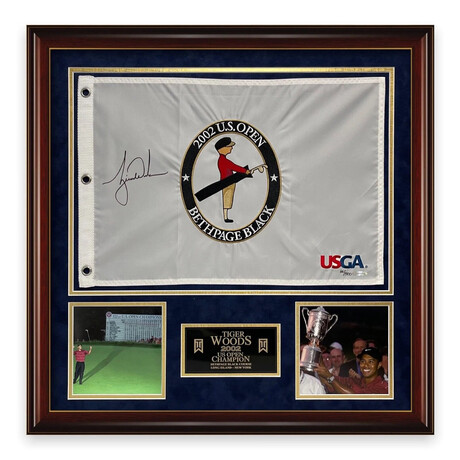 Tiger Woods // Autographed 2002 US Open Flag + Framed // Limited Edition /500