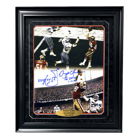 Dwight Clark & Joe Montana // SF 49ers // "The Catch" With Hand Drawn Play // 20x16 Photo // Signed + Framed