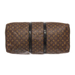 Louis Vuitton Brown Monogram Macassar Canvas Leather Waterproof Keepall Bandouliere 55cm Duffle Bag
