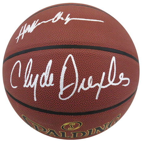 Hakeem Olajuwon & Clyde Drexler // Dual // Signed Spalding Elevation Indoor/Outdoor NBA Basketball