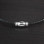 Stainless Steel Bead Accent + Leather Necklace // 20"