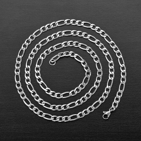Polished Stainless Steel Figaro Chain Necklace // 30"