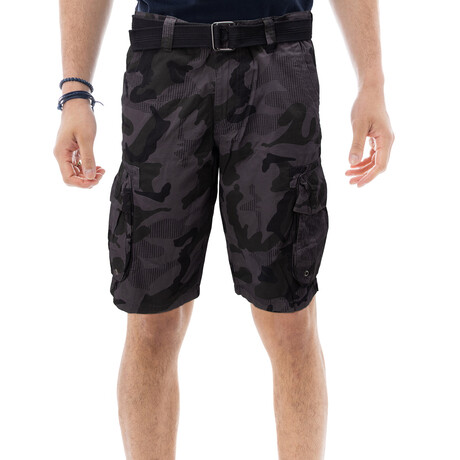 Goethe Belted Cargo Shorts // Charcoal Camo (30)