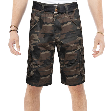 Marcellus Belted Cargo Shorts // Olive Camo (30)