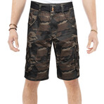 Marcellus Belted Cargo Shorts // Olive Camo (32)