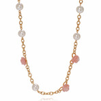 Grace 18K Rose Gold  Pink Paste + Pink Cultured Pearl Choker Necklace // 14"-17" // New