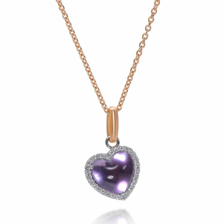 Juliet 18K Rose Gold + 18k White Gold Diamond + Amethyst Pendant Necklace // 14"-16" // Store Display