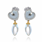 Juliet 18K White Gold + 18k Rose Gold Diamond + Blue Topaz Drop Earrings // New