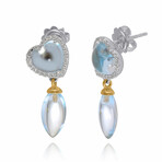 Juliet 18K White Gold + 18k Rose Gold Diamond + Blue Topaz Drop Earrings // New