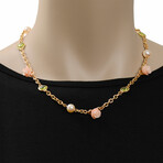 Grace 18K Rose Gold Green Peridot + Pink Cultured Pearl Princess Necklace // 16"-18" // New